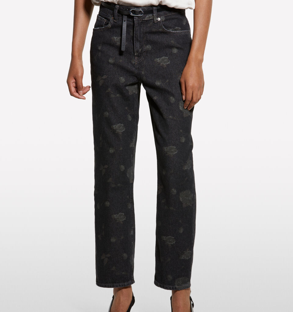 Bedruckte schwarze Relaxed-Fit-Jeans - weite jeans für damen - Schwarz | Sisley image number 3